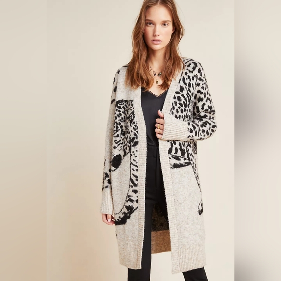 Anthropologie Moth Lucerne Beige Leopard Cardigan Sweater - Picture 1 of 14